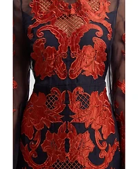 Karen Millen Women's High Neck Embroidered Midi Dress