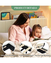 gaomon Full Bed Frame Storage Headboard Velvet Upholstered Platform Bed Kids Wood Slats Noise Free