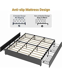 gaomon King Platform Bed Frame 4 Drawers Linen Upholstery Wood Slats No Box Spring Needed Noise Free Easy