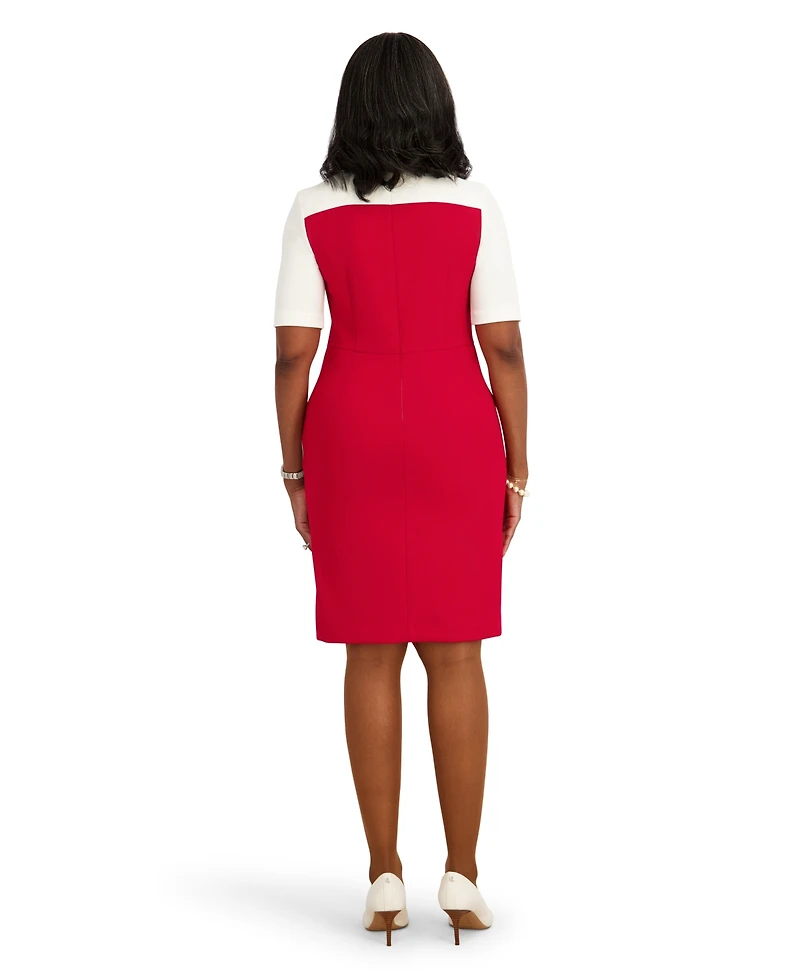 Kasper Women's Short-Sleeve Crewneck Colorblocked Midi Dress