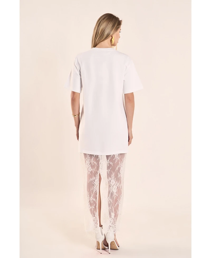 endless rose Women's Mixed Media Lace T-Shirt Dress