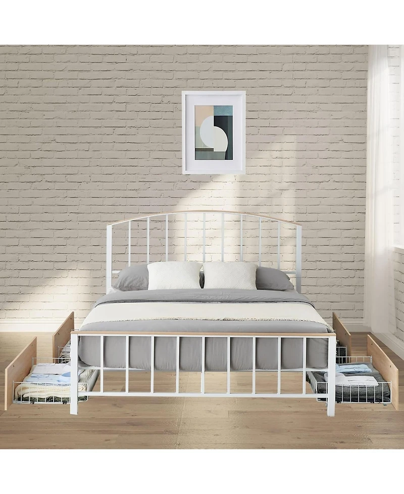 gaomon Queen Metal Bed Frame With Headboard and Footboard 4 Storage Drawers No Box Spring Space Saving