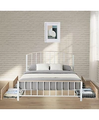 gaomon Queen Metal Bed Frame With Headboard and Footboard 4 Storage Drawers No Box Spring Space Saving