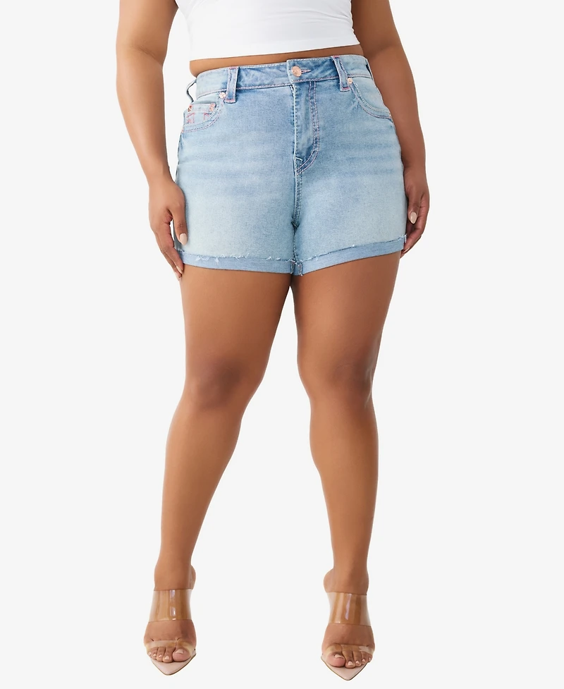 True Religion Plus Jennie Mid-Rise Big T-Shorts