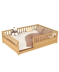 Streamdale Furniture Streamdale Full Size Floor Bed with Security Barrier and Door, Montessori Wooden Frame