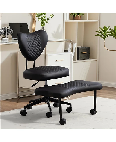 Streamdale Ergonomic Cross-Legged Swivel Chair, Adjustable Height, Pu Leather, Black