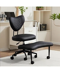 Streamdale Ergonomic Cross-Legged Swivel Chair, Adjustable Height, Pu Leather, Black