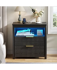 Vlsrka 24" Modern Led Nightstand with 3 Drawers and Charging Station