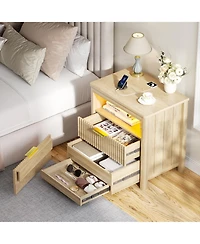 Vlsrka 24" Modern Led Nightstand with 3 Drawers and Charging Station