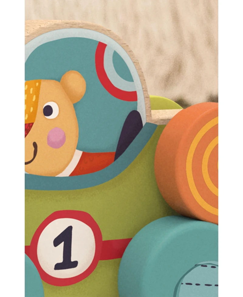 Bababoo and Friends Lion Bababoo Racecar Wooden Push Along My First Car Toy