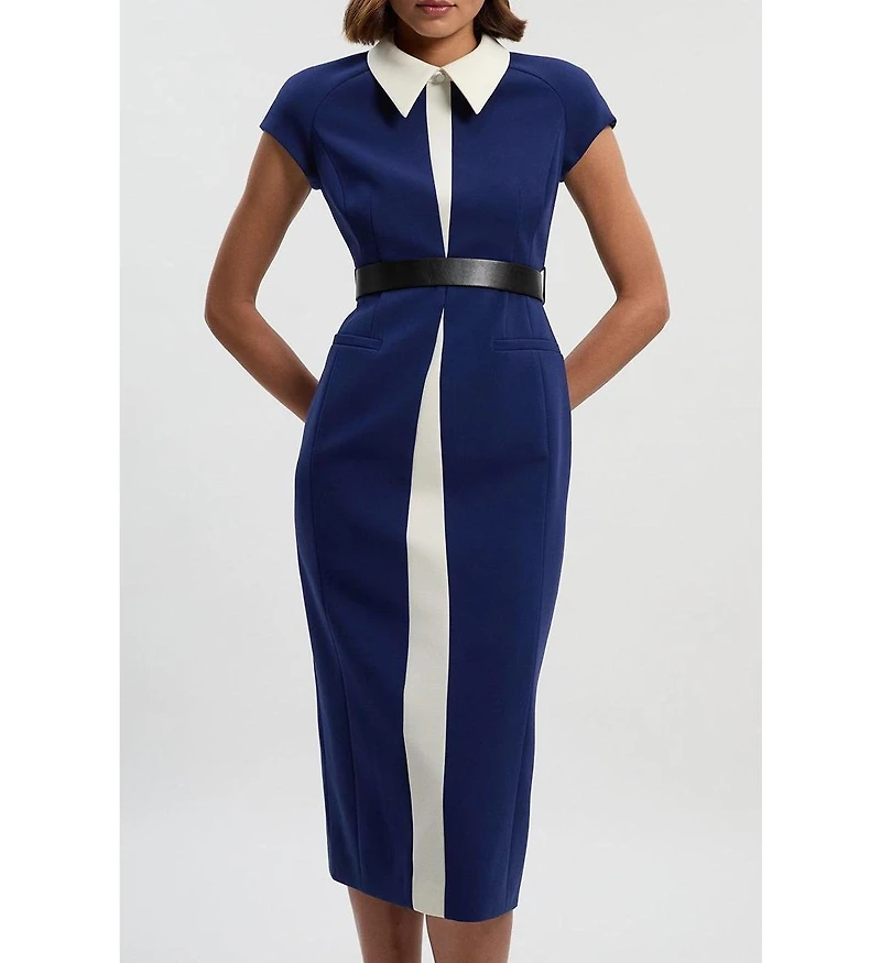 Karen Millen Women's Contrast Collar Tailored Midi Dress