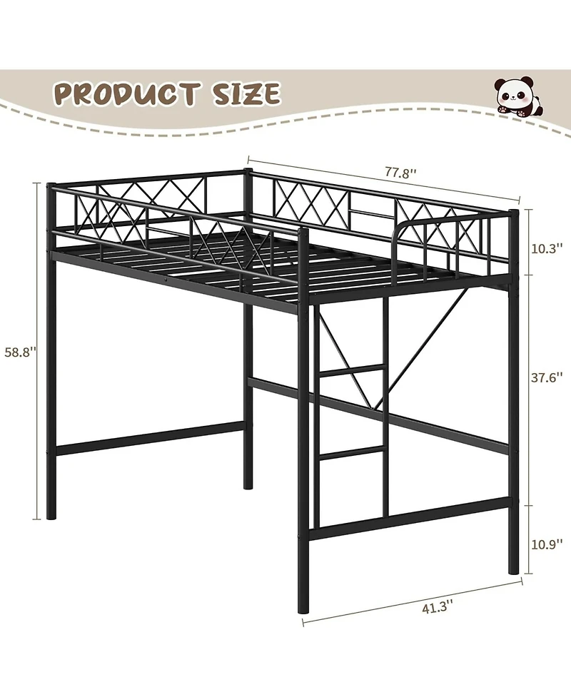 gaomon Loft Bed for Teens & Adults, Metal Frame with Safety Guardrail Flat Ladder Rung, Heavy Duty Steel Slats, Space Saving Design, No Box