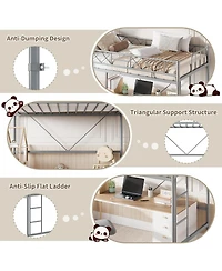 gaomon Twin Loft Bed, Heavy Duty Metal Frame with Arched Guardrail, Flat Ladder Rung, and Steel Slat Support, No Box Spring Required