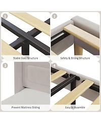 gaomon Twin Bed Frame With Led Lights Velvet Wingback Storage Headboard Wooden Slats No Box Spring