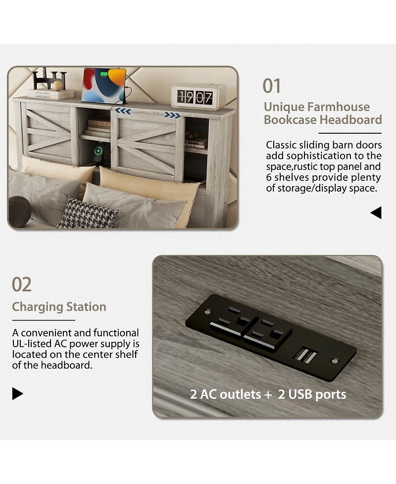 Streamdale Furniture 3-Piece Queen Farmhouse Bed Set w/ Storage Headboard, Nightstand & Dresser