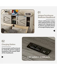 Streamdale Furniture 3-Piece Queen Farmhouse Bed Set w/ Storage Headboard, Nightstand & Dresser