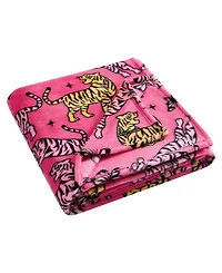 Betsey Johnson Butterfly Tiger Printed Plush Throw, 70" X 50"