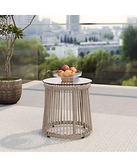 Streamdale Furniture Outdoor Rope Weave Tempered Glass Top Side Table