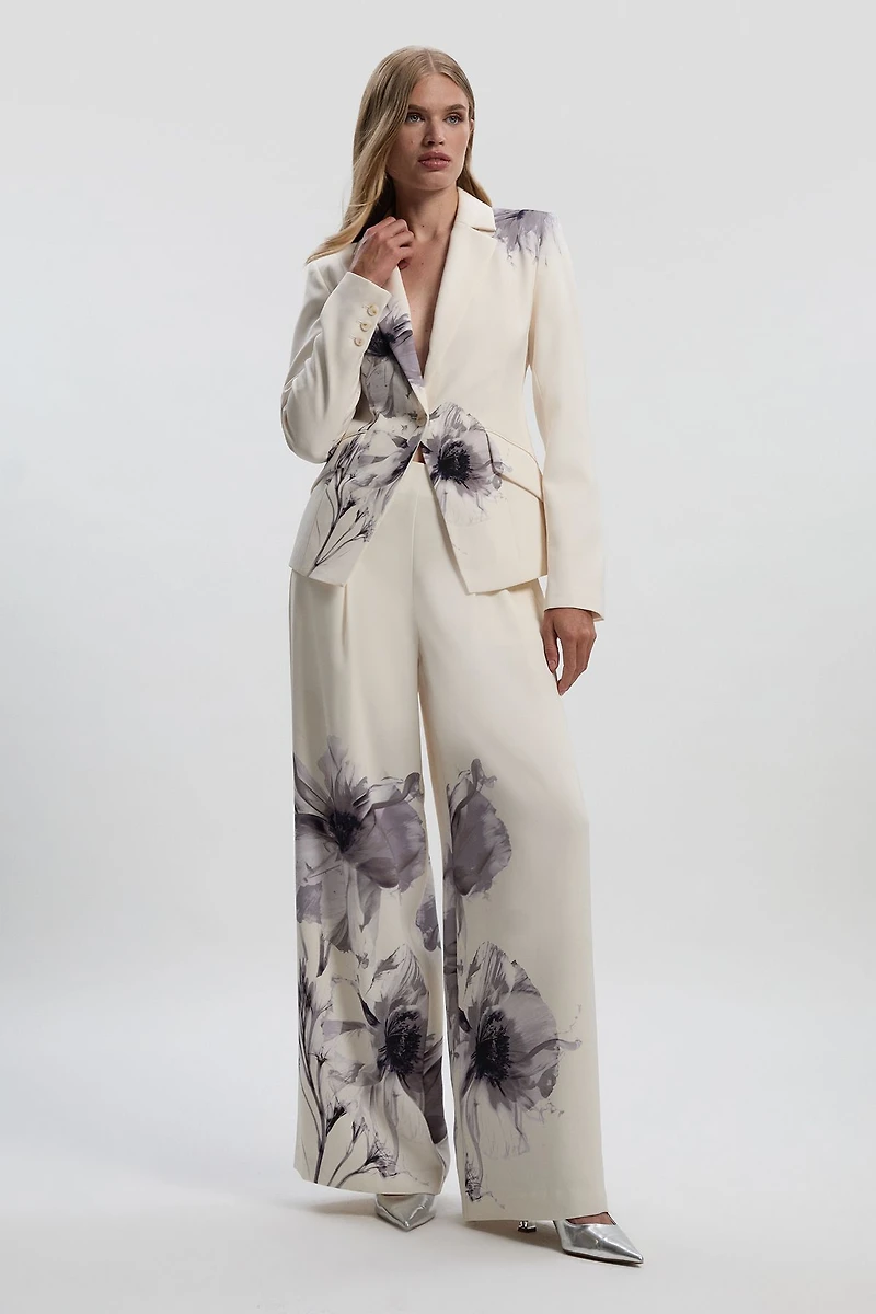 Karen Millen Women's Floral Crepe Single Breasted Blazer