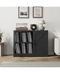 gaomon Farmhouse Record Player Stand with Barn Doors, Turntable Table with Display Shelves, Wooden Media Console & Lp Record Holder for Living Room