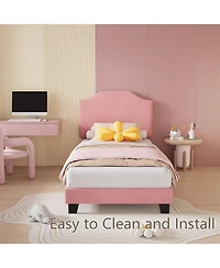 gaomon Twin Velvet Bed Frame Corduroy Platform Adjustable Headboard Wood Slats Noise Free