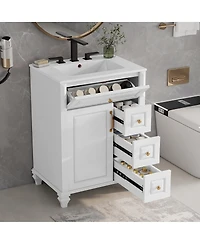 Sillysis Freestanding Bathroom Vanity with Ceramic Sink, Flip Drawer Storage and Adjustable Shelf for Small Spaces