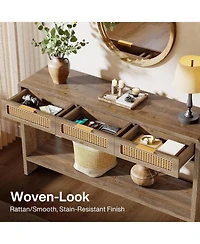 Tribesigns Entryway Table with 3 Rattan Drawers, Narrow Console Sofa Table with 2-Tier Open Storage Shelf