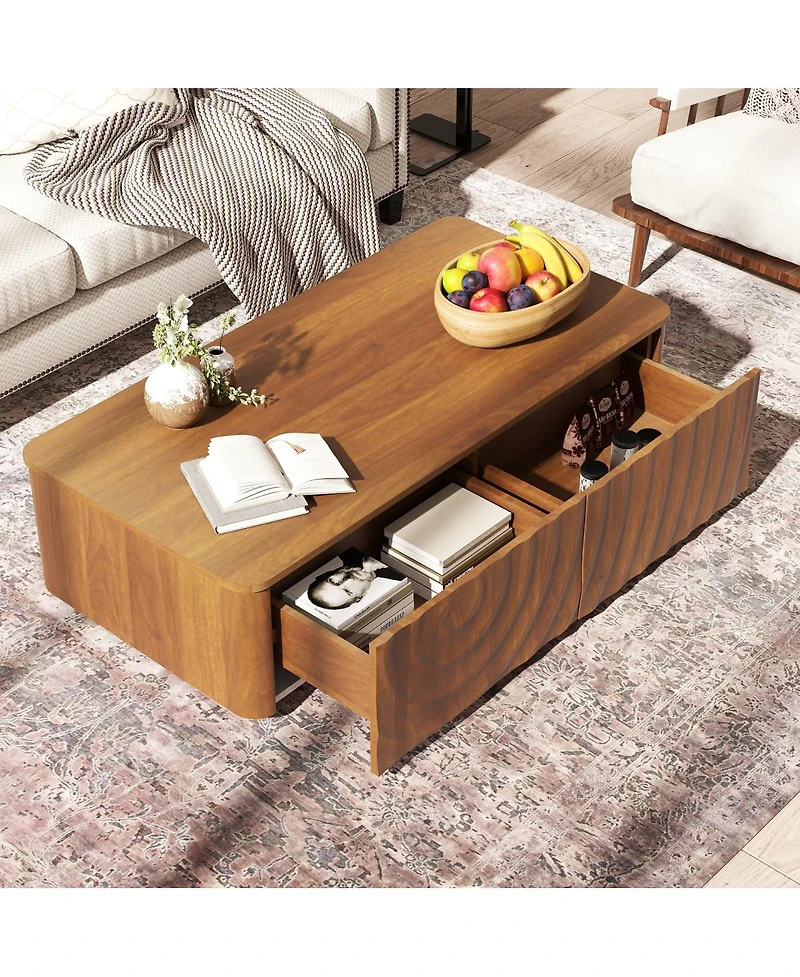 Streamdale Furniture Streamdale 47" Walnut Mid-Century Farmhouse Coffee Table with Storage & 2 Drawers