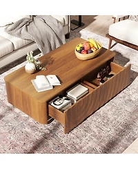 Streamdale Furniture Streamdale 47" Walnut Mid-Century Farmhouse Coffee Table with Storage & 2 Drawers