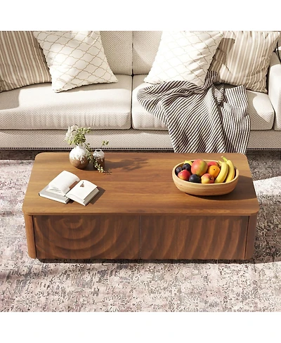 Streamdale Furniture Streamdale 47" Walnut Mid-Century Farmhouse Coffee Table with Storage & 2 Drawers