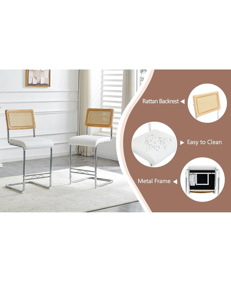 Streamdale Furniture Streamdale Natural rattan bar stool 2-piece set with solid wood backrest