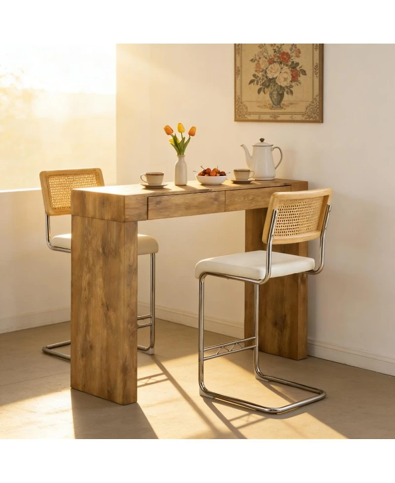 Streamdale Furniture Pu leather bar chair & wood grain bar table set with storage