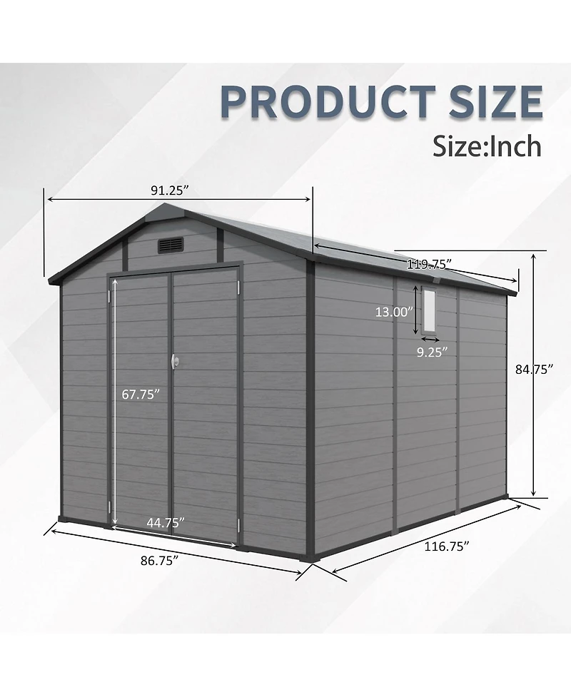 Streamdale Furniture Streamdale 8x10 Ft Plastic Outdoor Storage Shed - Lockable Resin Tool Shed