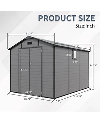 Streamdale Furniture Streamdale 8x10 Ft Plastic Outdoor Storage Shed - Lockable Resin Tool Shed