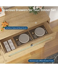 gaomon Rattan Sideboard Cabinet with Adjustable Shelves, Buffet with 2 Drawers and 4 Rattan Doors for Dining Room