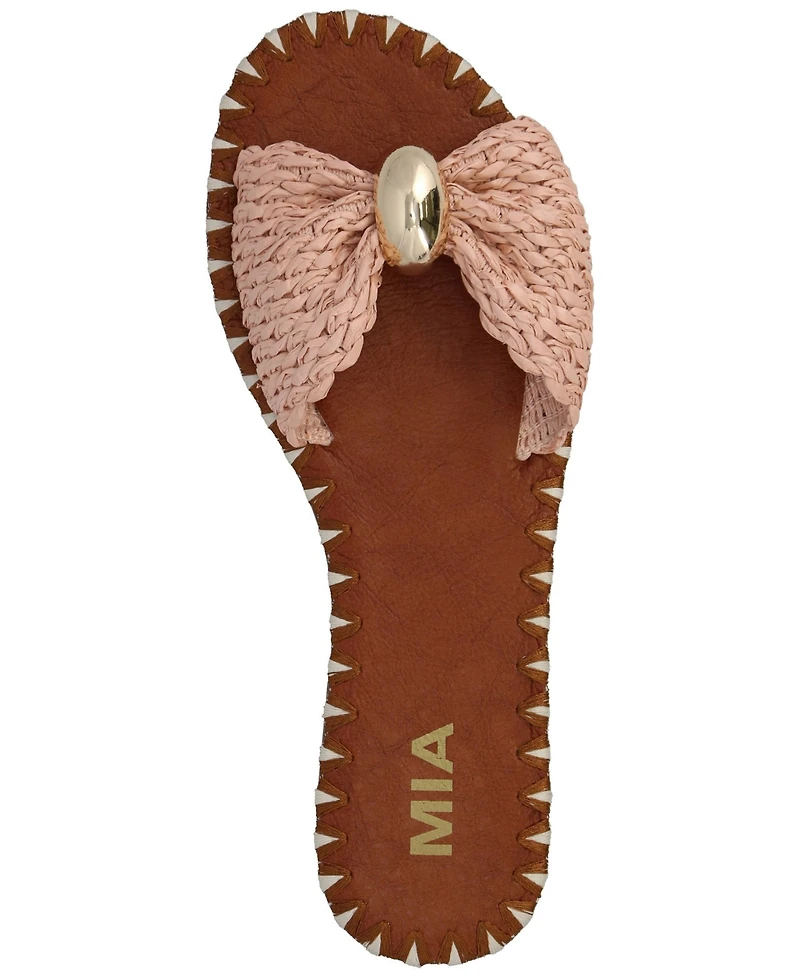 Mia Women's Braided Raffia Gold-Tone Hardware Slip-On Slide Sandals