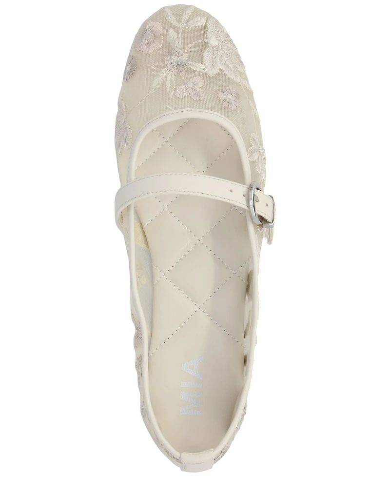 Mia Women's Bluet Embroidered Mesh Mary Jane Ballet Flats
