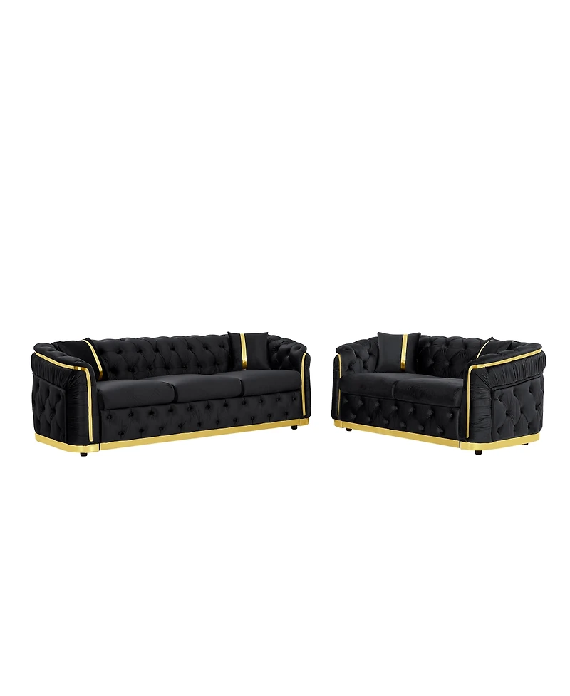 Streamdale Furniture Velvet Chesterfield Couch Set: 84.6" Sofa, 62.6" Loveseat