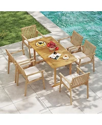Gymax Pcs Patio Dining Chairs w/ Removable Padded Cushion Armrests & Teak Oil Finish