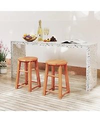 Gymax Outdoor Wood Bar Stools Set of 4 w/Round Seat Footrest Patio Backless Barstools