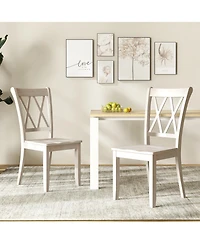 Gymax Solid Wood Dining Chair Set of 4 Armless Kitchen Chairs w/ Rubber Wood Frame Cross Back