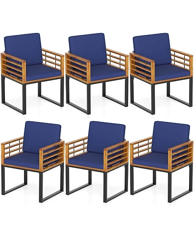 Gymax Patio Dining Chairs Set of 6 w/ Seat Back Cushions and Heavy-Duty Metal Support