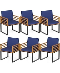 Gymax Patio Dining Chairs Set of 6 w/ Seat Back Cushions and Heavy-Duty Metal Support