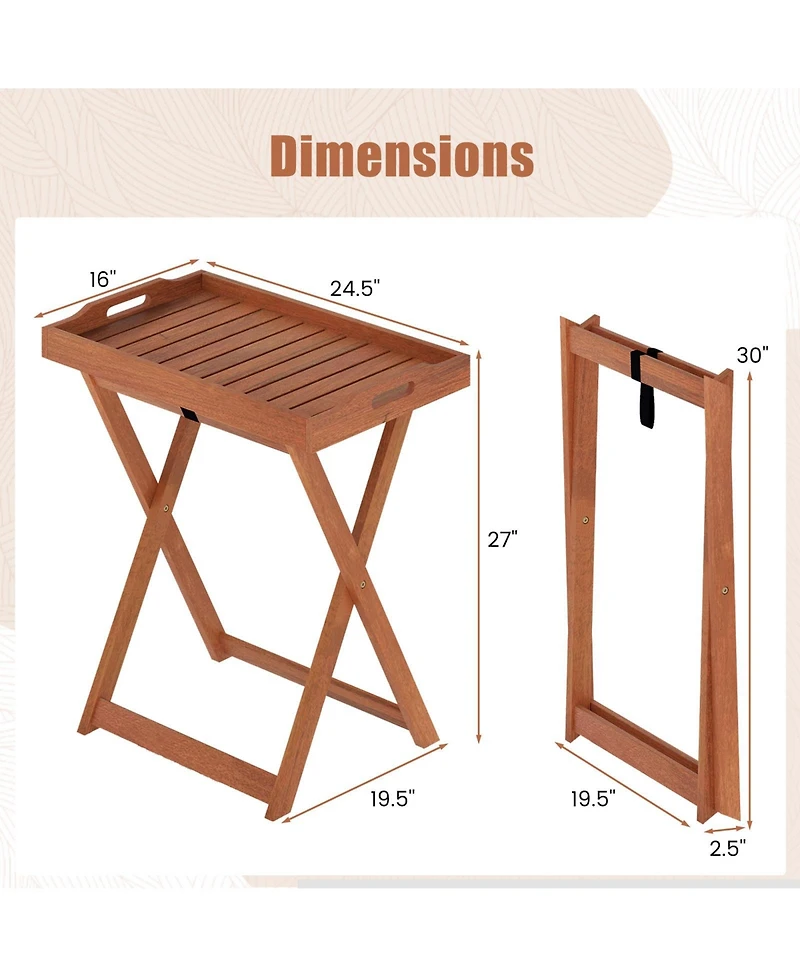 Gymax Patio Solid Wood Tray Table w/ Removable Top Rectangular Tv Tray Bistro Table