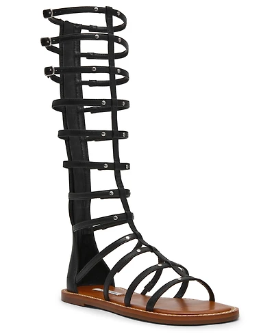 Steve Madden Women's Gladius Knee-High Strappy Flat Round Toe Gladiator Sandals