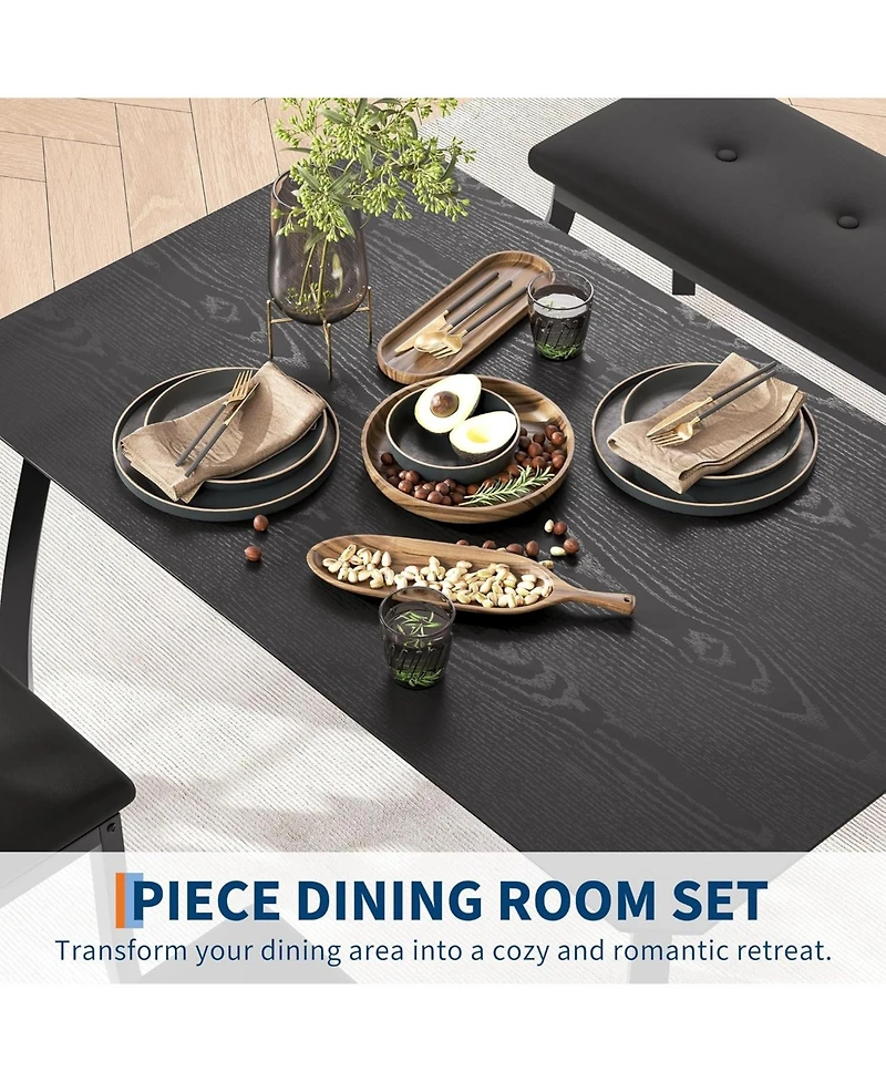 gaomon 4-Piece Wooden Dining Table Set with 2 Cushioned Chairs and Upholstered Bench