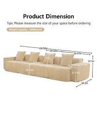 Streamdale Furniture Deep Seat Modular 4-Seat Boneless Sofa with French Edge Piping, No Assembly Required