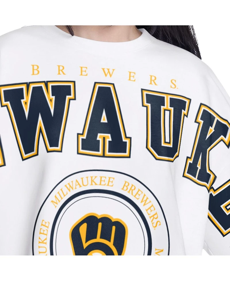 G-iii 4Her by Carl Banks Women's White Milwaukee Brewers Bleachers Cropped Pullover Sweatshirt