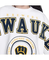 G-iii 4Her by Carl Banks Women's White Milwaukee Brewers Bleachers Cropped Pullover Sweatshirt