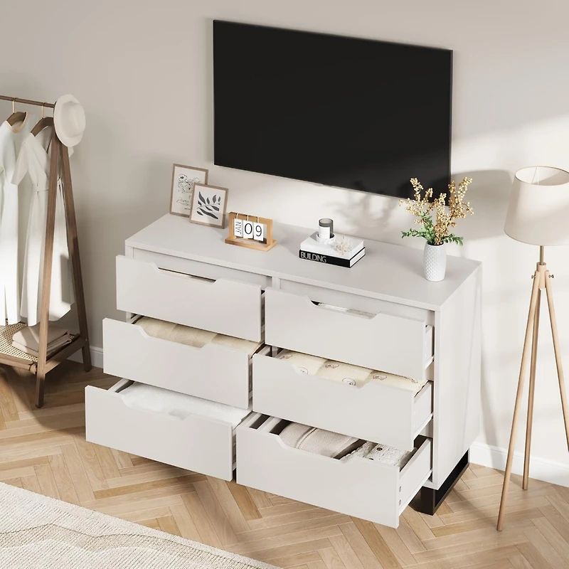 gaomon 6-Drawer Bedroom Dresser, 47.2" Wide Freestanding Wooden Storage Chest for Living Room & Entryway